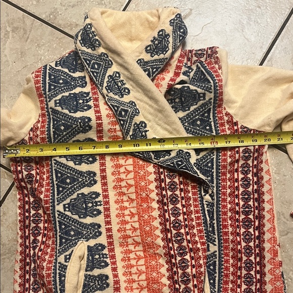 Sundance Cream Open-Front Cardigan Jacket with Red & Blue Pattern - Picture 8 of 13